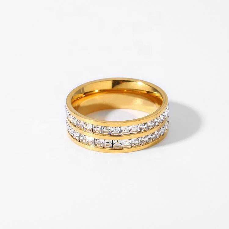 Gold Double Row Crystal Band Ring