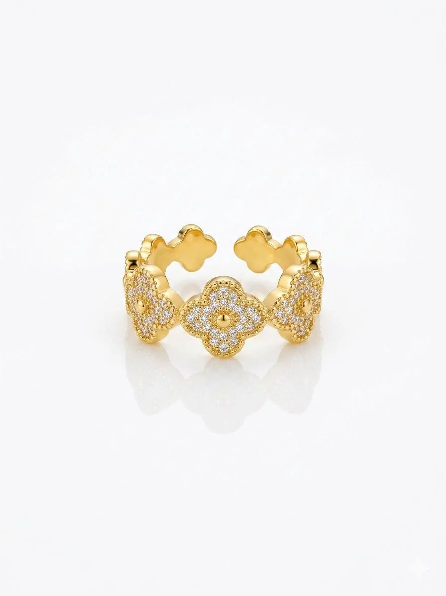 Gold Clover Crystal Open Ring