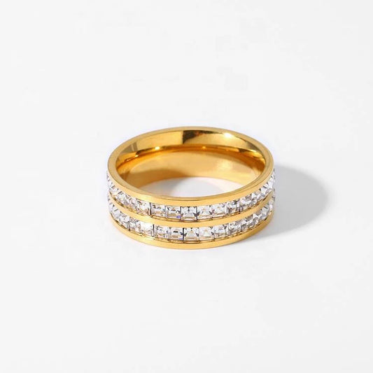 Gold Double Row Crystal Band Ring