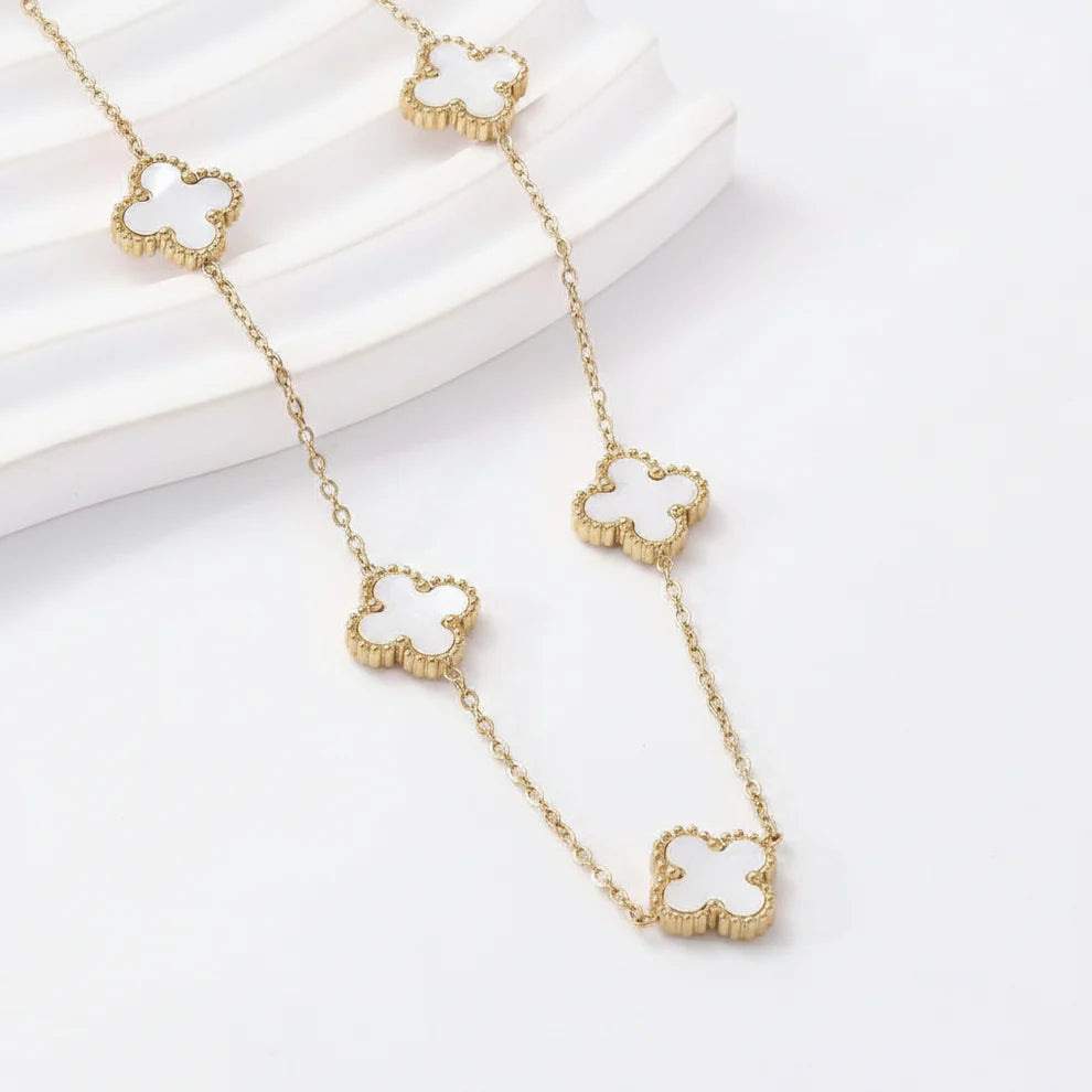 White Clover Charm Station Necklace