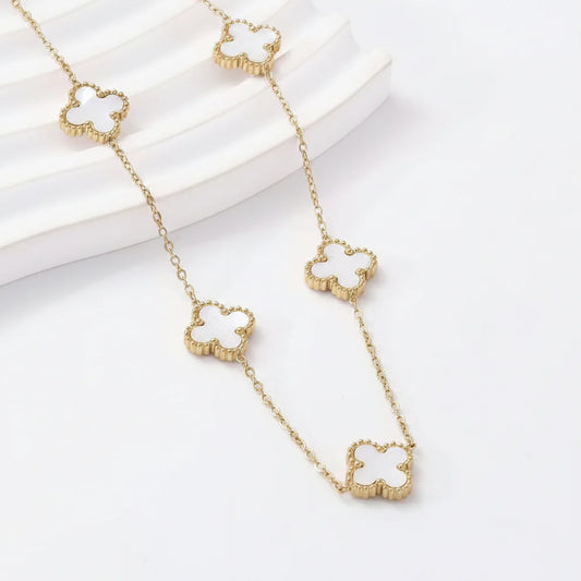 White Clover Charm Station Necklace
