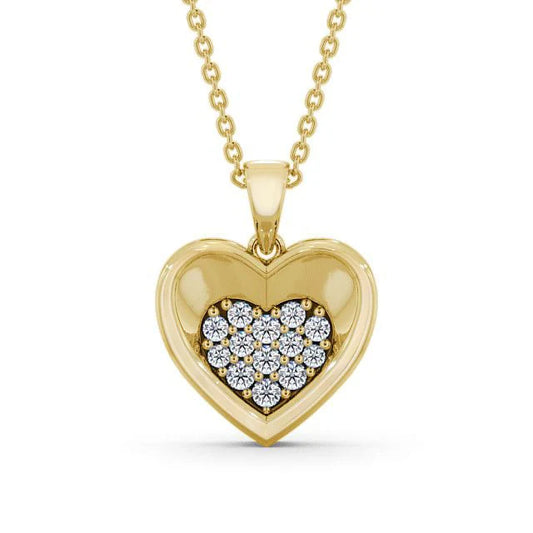Gold Heart Diamond Cluster Pendant Necklace
