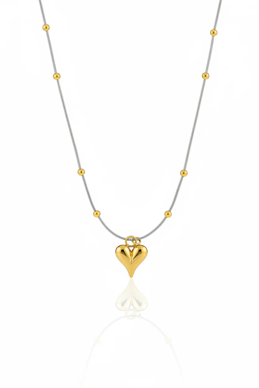Two-Tone Heart Pendant Necklace