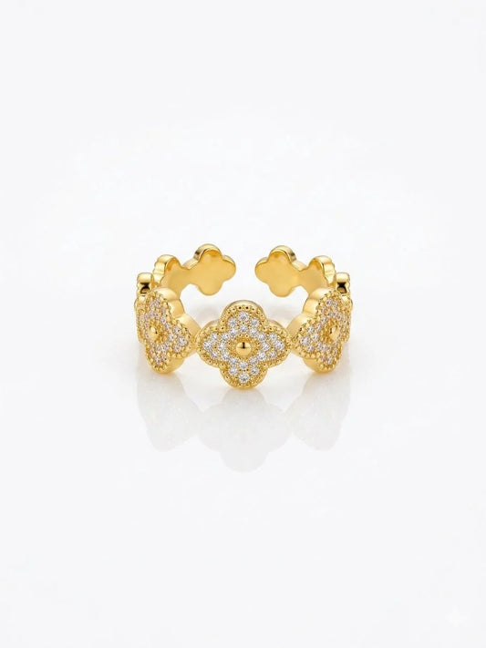 Gold Clover Crystal Open Ring