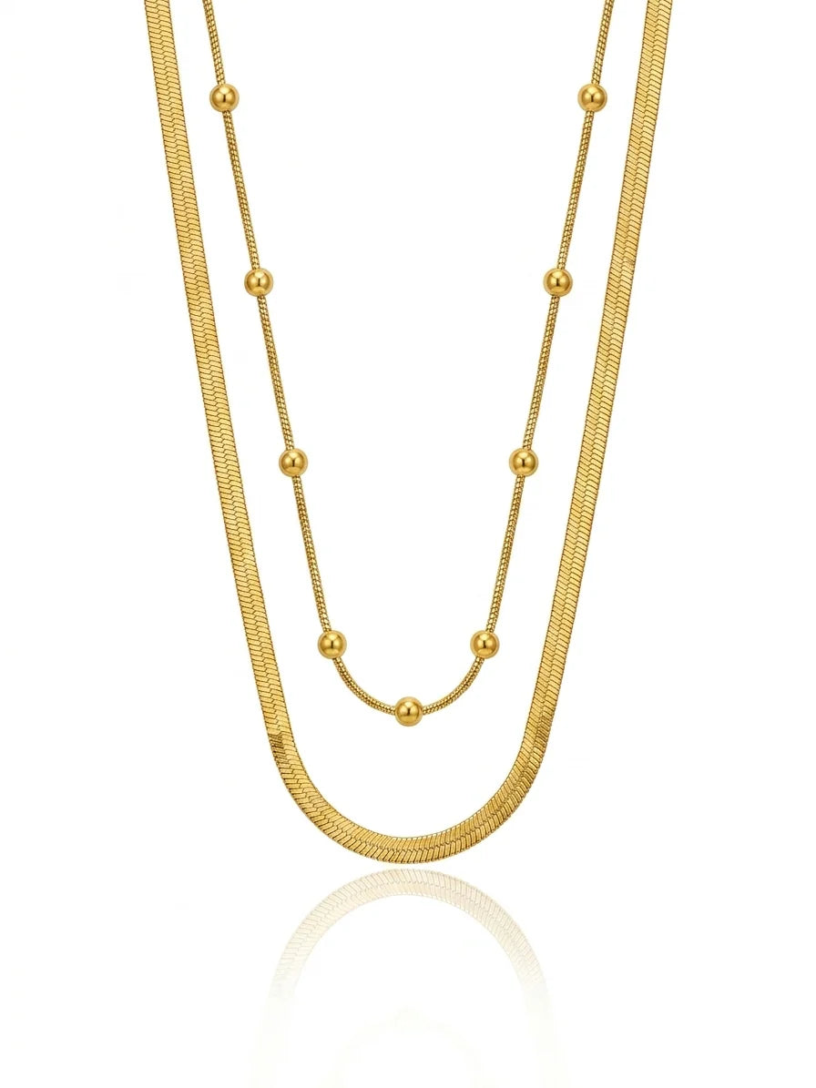 Layered Gold Beaded Snake Chain Necklace