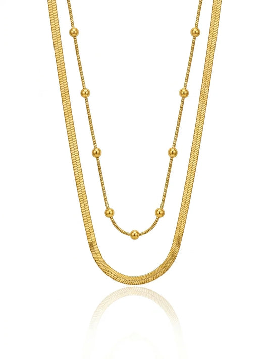 Layered Gold Beaded Snake Chain Necklace