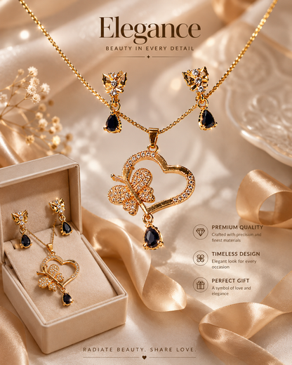 Enchanted Heart Butterfly Jewelry Set