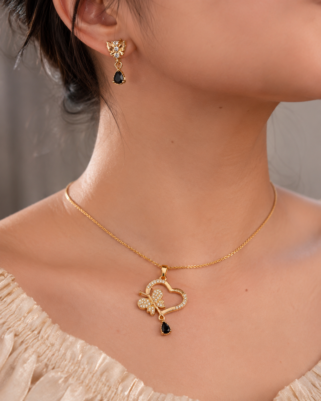 Enchanted Heart Butterfly Jewelry Set