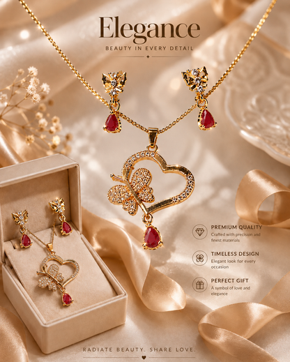 Enchanted Heart Butterfly Jewelry Set